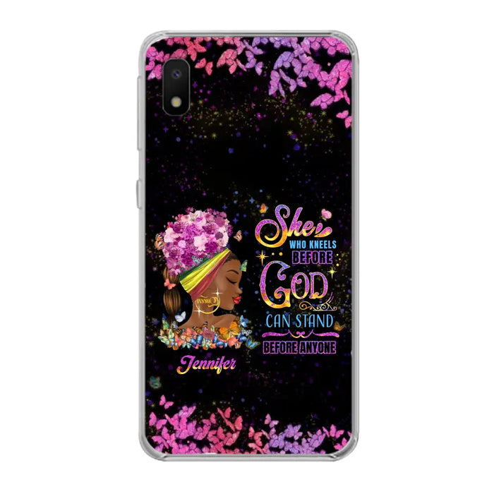 Custom Personalized Black Girl Phone Case - Gift Idea for Birthday/Friends - She Who Kneels Before God Can Stand Before Anyone - Case For iPhone/Samsung