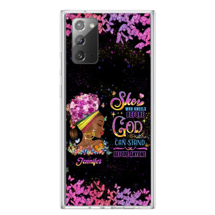 Custom Personalized Black Girl Phone Case - Gift Idea for Birthday/Friends - She Who Kneels Before God Can Stand Before Anyone - Case For iPhone/Samsung