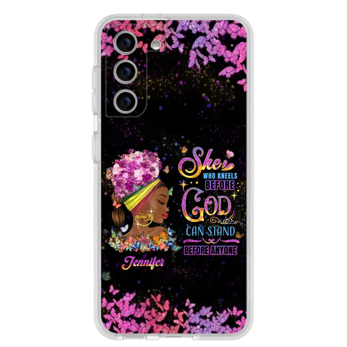 Custom Personalized Black Girl Phone Case - Gift Idea for Birthday/Friends - She Who Kneels Before God Can Stand Before Anyone - Case For iPhone/Samsung