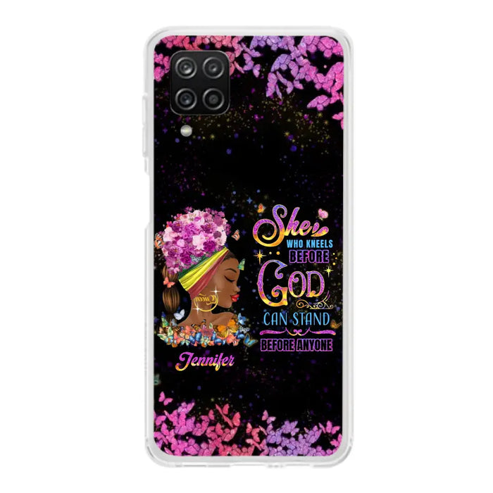 Custom Personalized Black Girl Phone Case - Gift Idea for Birthday/Friends - She Who Kneels Before God Can Stand Before Anyone - Case For iPhone/Samsung