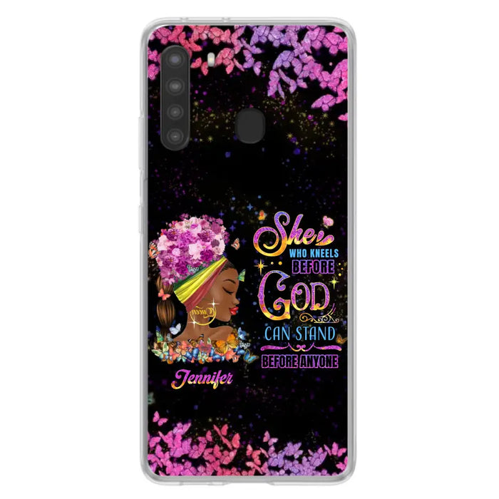 Custom Personalized Black Girl Phone Case - Gift Idea for Birthday/Friends - She Who Kneels Before God Can Stand Before Anyone - Case For iPhone/Samsung