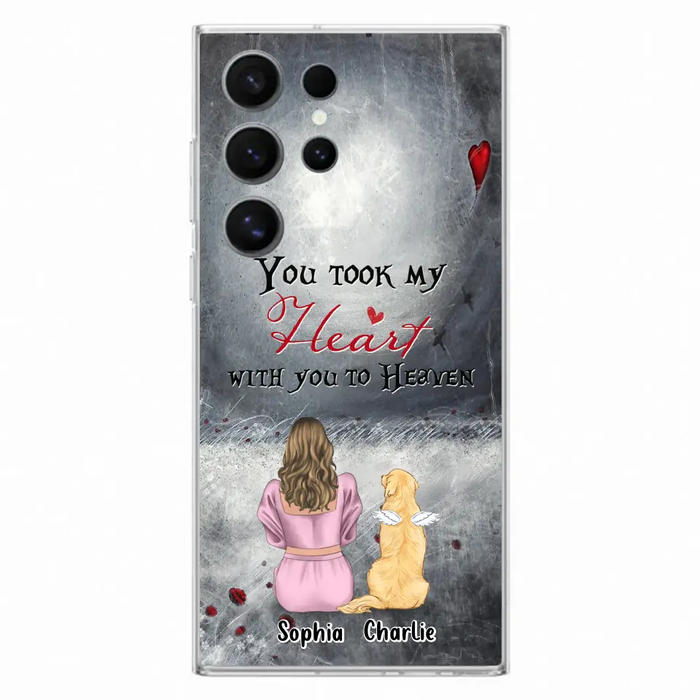 Custom Personalized Memorial Dog Mom Phone Case - Upto 5 Dogs - Memorial Gift Idea for Dog Lovers - You Took My Heart With You To Heaven - Case For iPhone And Samsung