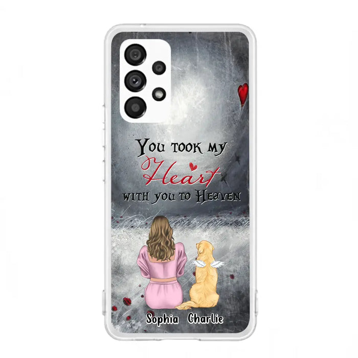 Custom Personalized Memorial Dog Mom Phone Case - Upto 5 Dogs - Memorial Gift Idea for Dog Lovers - You Took My Heart With You To Heaven - Case For iPhone And Samsung