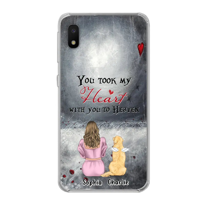 Custom Personalized Memorial Dog Mom Phone Case - Upto 5 Dogs - Memorial Gift Idea for Dog Lovers - You Took My Heart With You To Heaven - Case For iPhone And Samsung