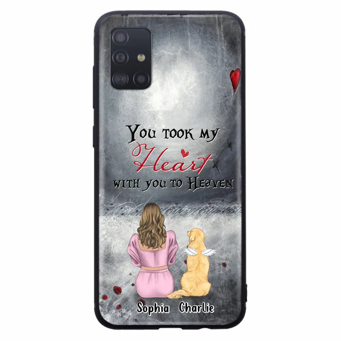 Custom Personalized Memorial Dog Mom Phone Case - Upto 5 Dogs - Memorial Gift Idea for Dog Lovers - You Took My Heart With You To Heaven - Case For iPhone And Samsung