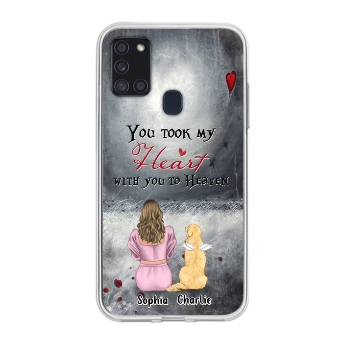 Custom Personalized Memorial Dog Mom Phone Case - Upto 5 Dogs - Memorial Gift Idea for Dog Lovers - You Took My Heart With You To Heaven - Case For iPhone And Samsung