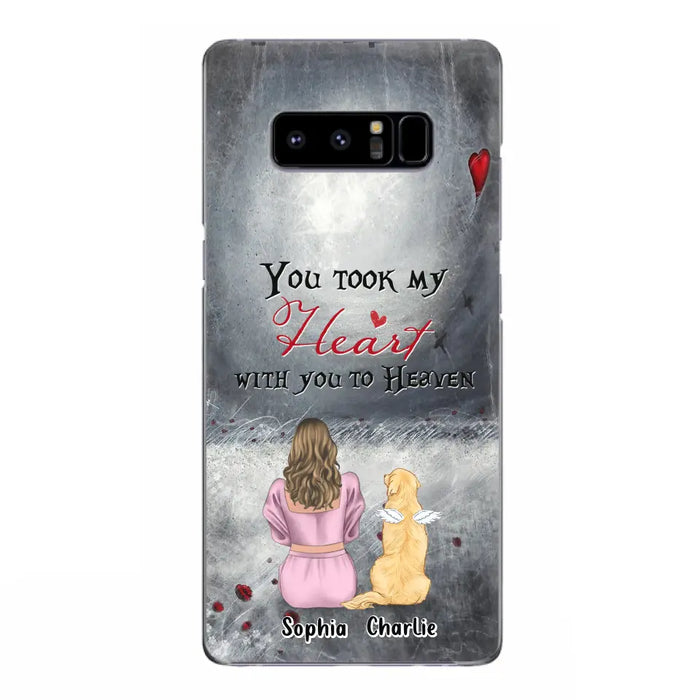 Custom Personalized Memorial Dog Mom Phone Case - Upto 5 Dogs - Memorial Gift Idea for Dog Lovers - You Took My Heart With You To Heaven - Case For iPhone And Samsung