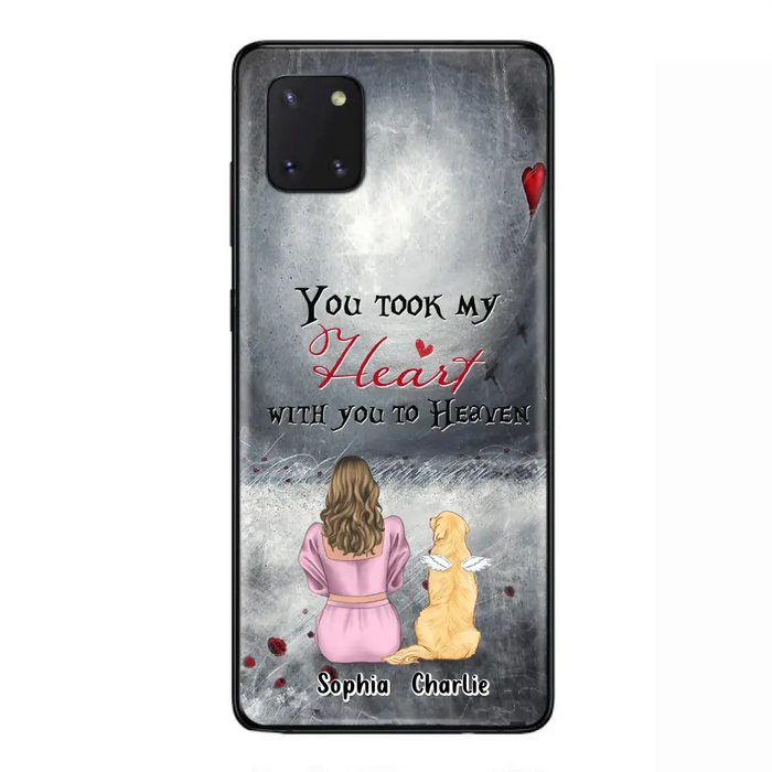 Custom Personalized Memorial Dog Mom Phone Case - Upto 5 Dogs - Memorial Gift Idea for Dog Lovers - You Took My Heart With You To Heaven - Case For iPhone And Samsung