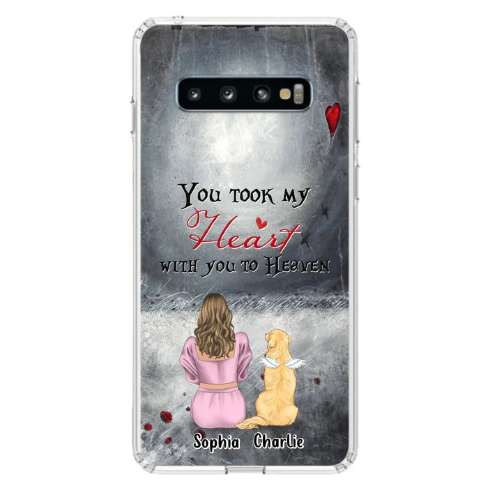 Custom Personalized Memorial Dog Mom Phone Case - Upto 5 Dogs - Memorial Gift Idea for Dog Lovers - You Took My Heart With You To Heaven - Case For iPhone And Samsung