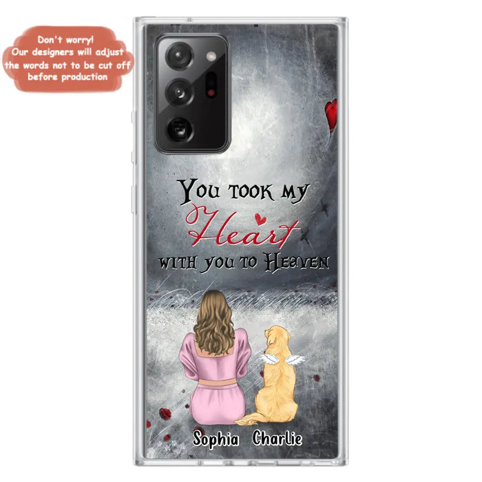 Custom Personalized Memorial Dog Mom Phone Case - Upto 5 Dogs - Memorial Gift Idea for Dog Lovers - You Took My Heart With You To Heaven - Case For iPhone And Samsung