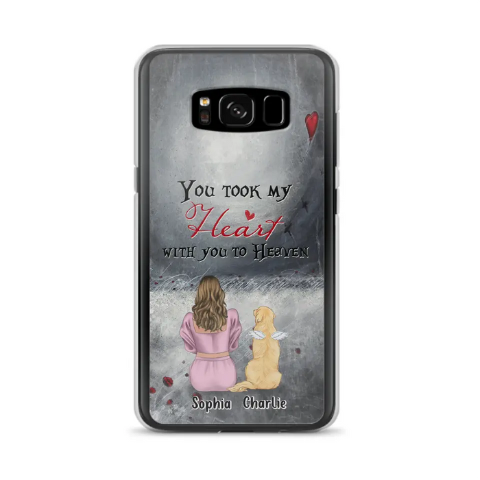 Custom Personalized Memorial Dog Mom Phone Case - Upto 5 Dogs - Memorial Gift Idea for Dog Lovers - You Took My Heart With You To Heaven - Case For iPhone And Samsung