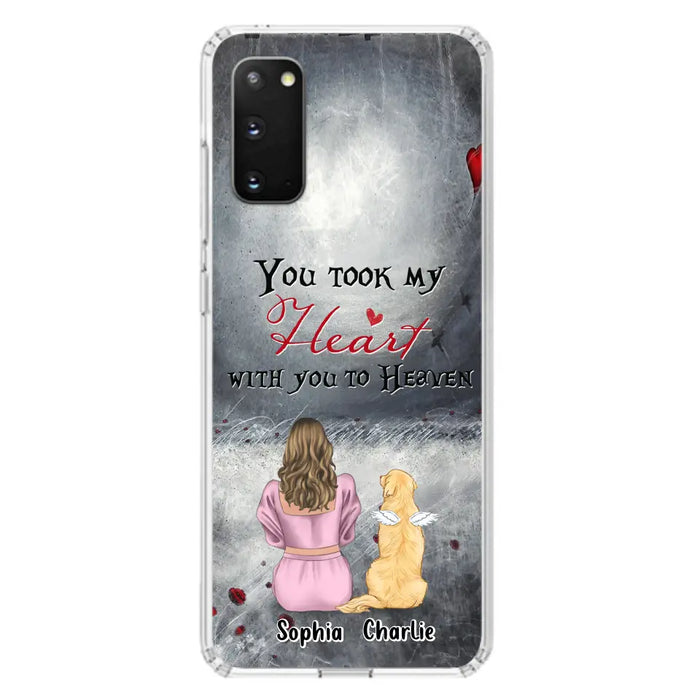 Custom Personalized Memorial Dog Mom Phone Case - Upto 5 Dogs - Memorial Gift Idea for Dog Lovers - You Took My Heart With You To Heaven - Case For iPhone And Samsung