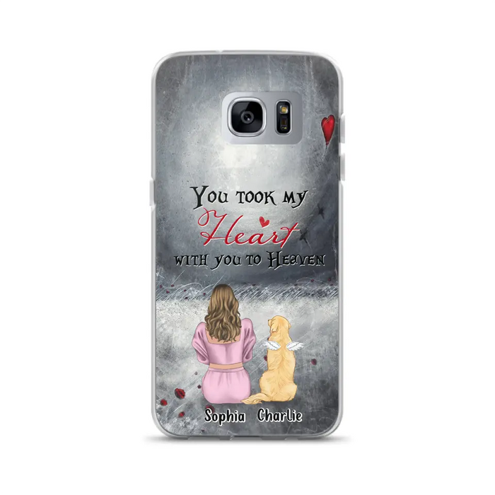 Custom Personalized Memorial Dog Mom Phone Case - Upto 5 Dogs - Memorial Gift Idea for Dog Lovers - You Took My Heart With You To Heaven - Case For iPhone And Samsung