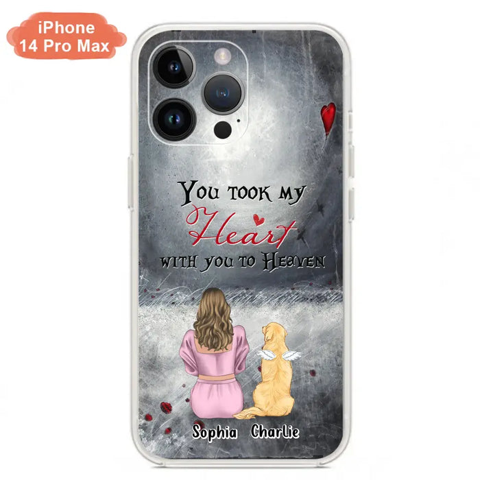 Custom Personalized Memorial Dog Mom Phone Case - Upto 5 Dogs - Memorial Gift Idea for Dog Lovers - You Took My Heart With You To Heaven - Case For iPhone And Samsung