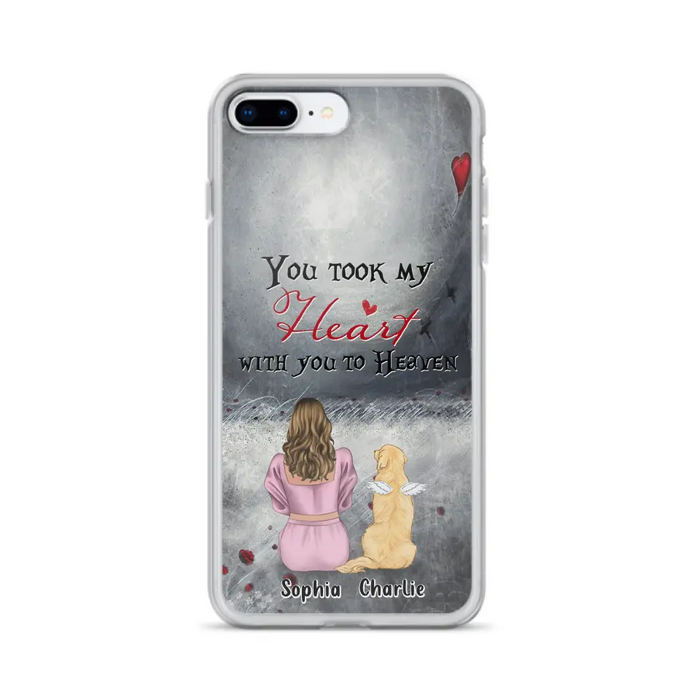 Custom Personalized Memorial Dog Mom Phone Case - Upto 5 Dogs - Memorial Gift Idea for Dog Lovers - You Took My Heart With You To Heaven - Case For iPhone And Samsung