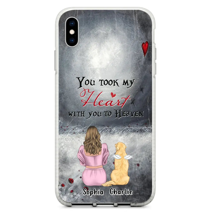 Custom Personalized Memorial Dog Mom Phone Case - Upto 5 Dogs - Memorial Gift Idea for Dog Lovers - You Took My Heart With You To Heaven - Case For iPhone And Samsung