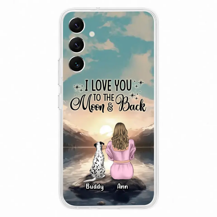 Custom Personalized Dog Mom Phone Case - Upto 6 Dogs - Gift Idea for Dog Lovers - I Love You To The Moon & Back - Case for iPhone/Samsung