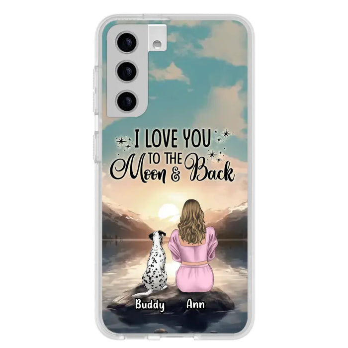 Custom Personalized Dog Mom Phone Case - Upto 6 Dogs - Gift Idea for Dog Lovers - I Love You To The Moon & Back - Case for iPhone/Samsung