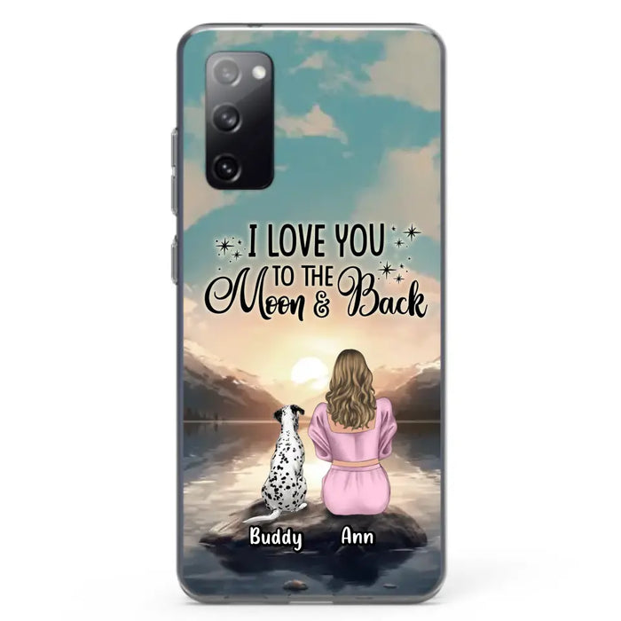 Custom Personalized Dog Mom Phone Case - Upto 6 Dogs - Gift Idea for Dog Lovers - I Love You To The Moon & Back - Case for iPhone/Samsung