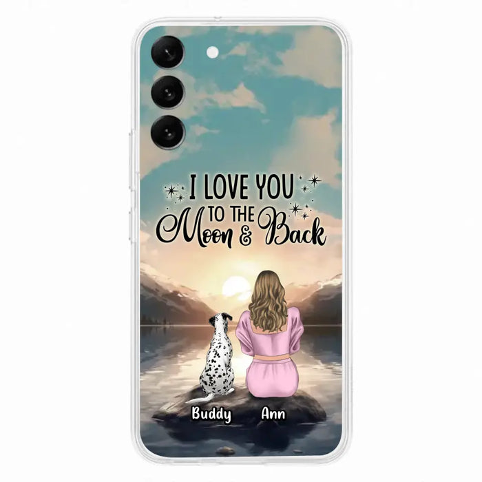 Custom Personalized Dog Mom Phone Case - Upto 6 Dogs - Gift Idea for Dog Lovers - I Love You To The Moon & Back - Case for iPhone/Samsung