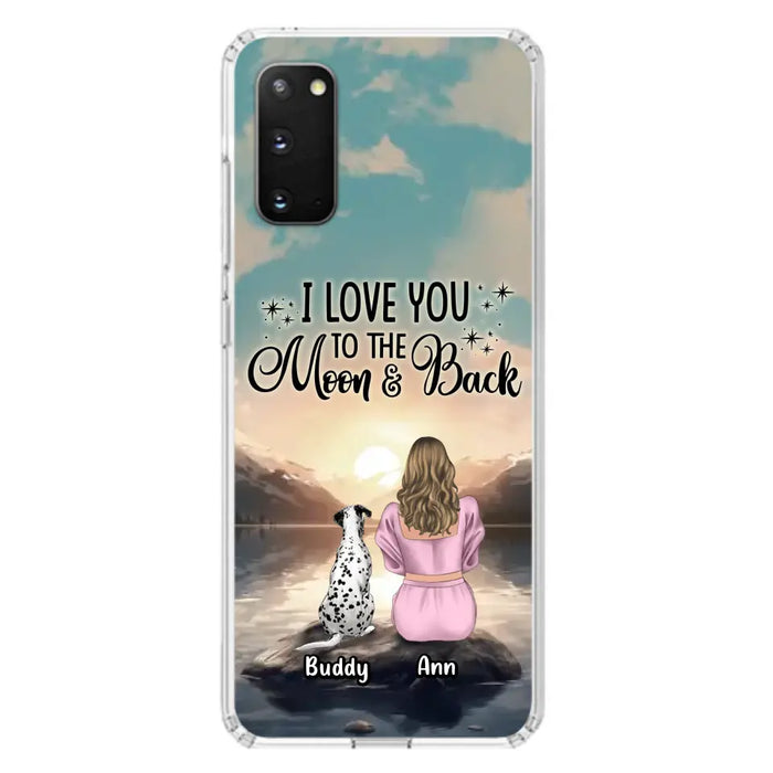 Custom Personalized Dog Mom Phone Case - Upto 6 Dogs - Gift Idea for Dog Lovers - I Love You To The Moon & Back - Case for iPhone/Samsung