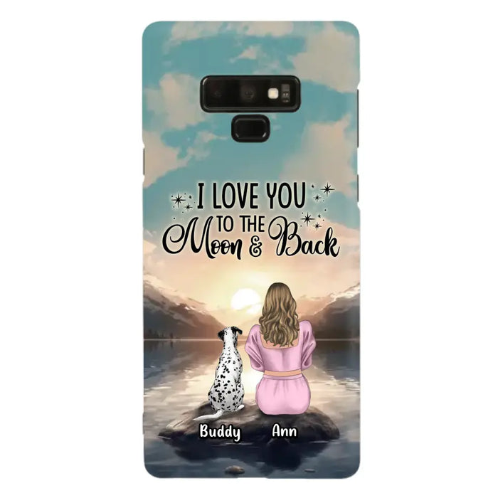 Custom Personalized Dog Mom Phone Case - Upto 6 Dogs - Gift Idea for Dog Lovers - I Love You To The Moon & Back - Case for iPhone/Samsung