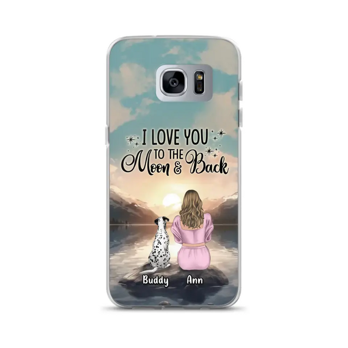 Custom Personalized Dog Mom Phone Case - Upto 6 Dogs - Gift Idea for Dog Lovers - I Love You To The Moon & Back - Case for iPhone/Samsung