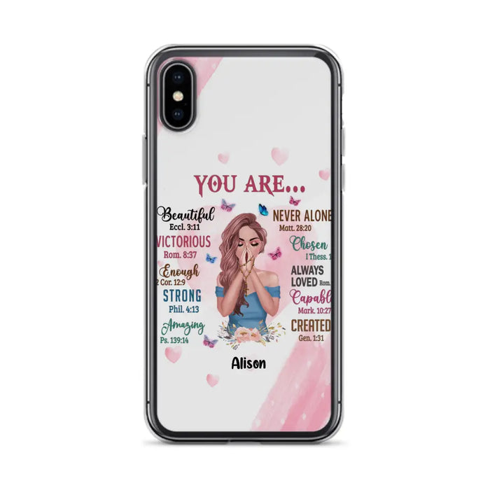 Custom Personalized Praying Girl Phone Case - Gift Idea for Girls/Friends - You Are Beautiful - Case for iPhone/Samsung