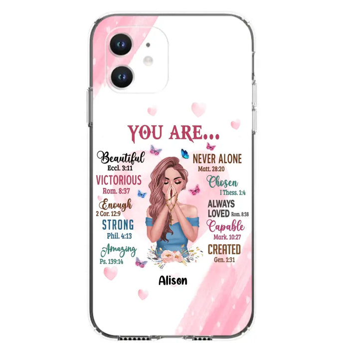 Custom Personalized Praying Girl Phone Case - Gift Idea for Girls/Friends - You Are Beautiful - Case for iPhone/Samsung