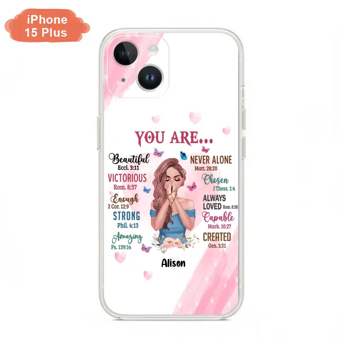 Custom Personalized Praying Girl Phone Case - Gift Idea for Girls/Friends - You Are Beautiful - Case for iPhone/Samsung