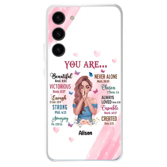 Custom Personalized Praying Girl Phone Case - Gift Idea for Girls/Friends - You Are Beautiful - Case for iPhone/Samsung