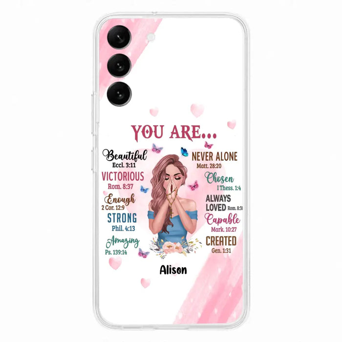 Custom Personalized Praying Girl Phone Case - Gift Idea for Girls/Friends - You Are Beautiful - Case for iPhone/Samsung