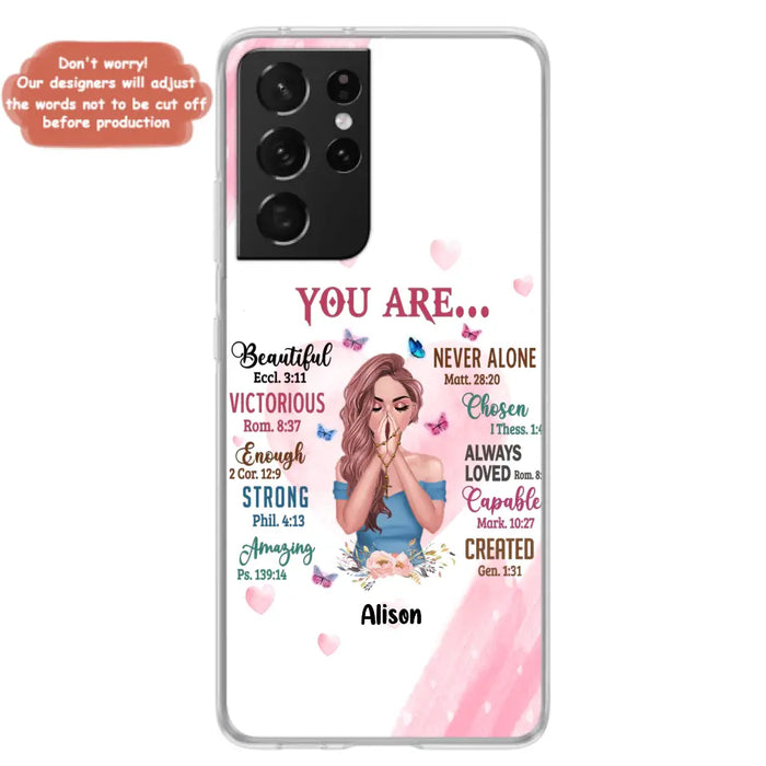 Custom Personalized Praying Girl Phone Case - Gift Idea for Girls/Friends - You Are Beautiful - Case for iPhone/Samsung