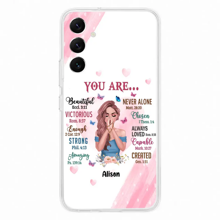 Custom Personalized Praying Girl Phone Case - Gift Idea for Girls/Friends - You Are Beautiful - Case for iPhone/Samsung