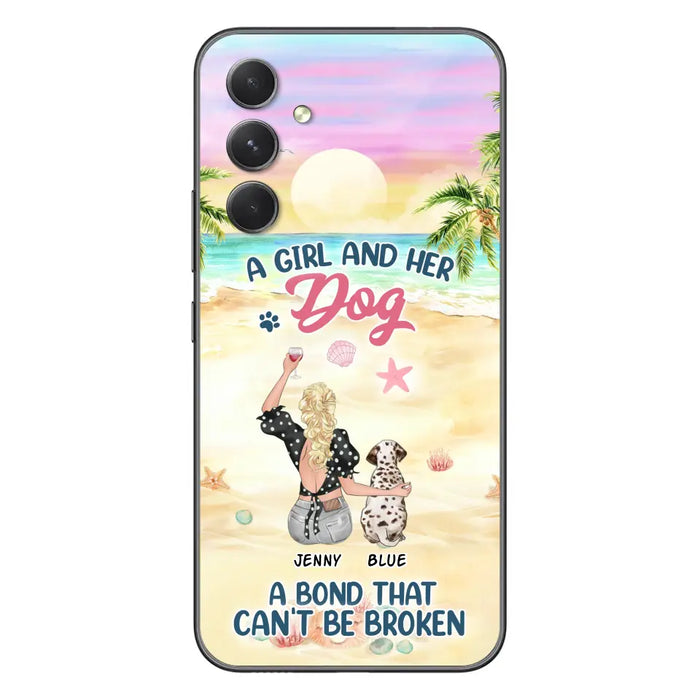 Custom Personalized Dog Mom Phone Case - Upto 6 Dogs - Gift Idea for Dog Lovers - A Girl And Her Dog A Bond That Can't Be Broken - Case for iPhone/Samsung