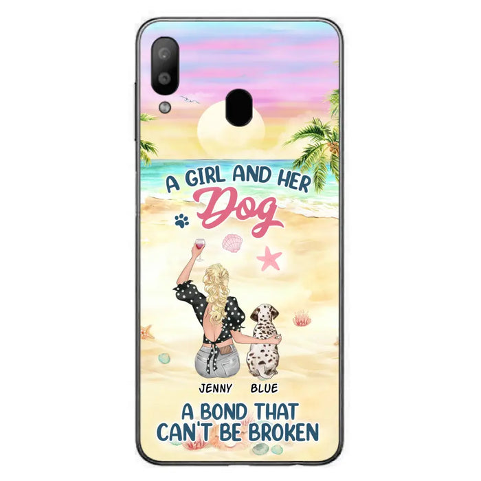 Custom Personalized Dog Mom Phone Case - Upto 6 Dogs - Gift Idea for Dog Lovers - A Girl And Her Dog A Bond That Can't Be Broken - Case for iPhone/Samsung