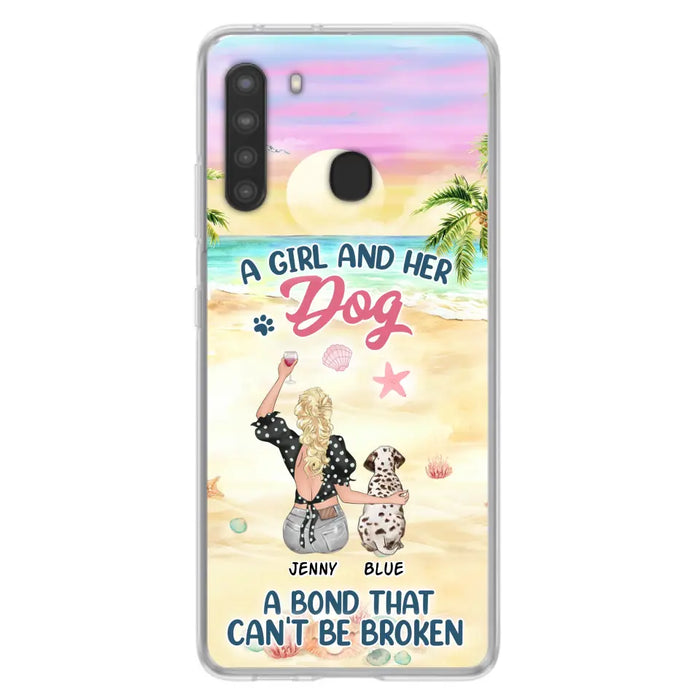 Custom Personalized Dog Mom Phone Case - Upto 6 Dogs - Gift Idea for Dog Lovers - A Girl And Her Dog A Bond That Can't Be Broken - Case for iPhone/Samsung