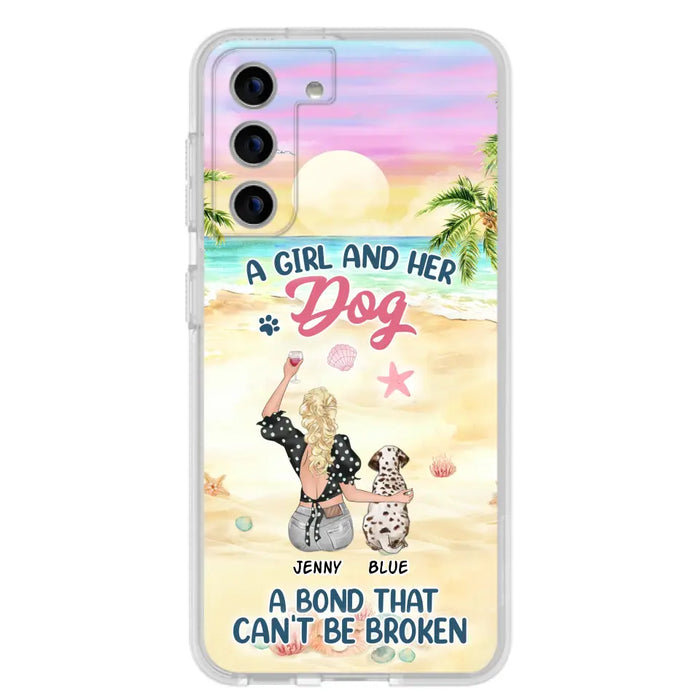 Custom Personalized Dog Mom Phone Case - Upto 6 Dogs - Gift Idea for Dog Lovers - A Girl And Her Dog A Bond That Can't Be Broken - Case for iPhone/Samsung