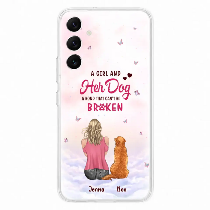 Custom Personalized Dog Mom Phone Case - Upto 5 Dogs - Gift Idea For Dog Lovers - A Girl And Her Dog A Bond That Can't Be Broken - Case for iPhone/Samsung