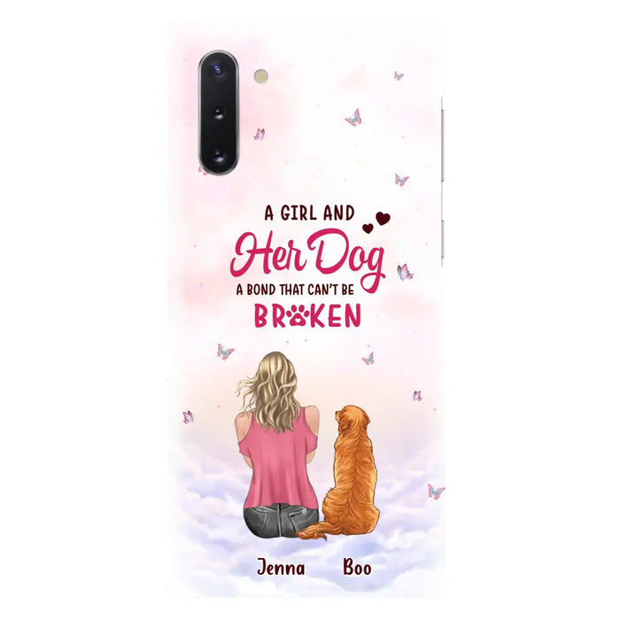 Custom Personalized Dog Mom Phone Case - Upto 5 Dogs - Gift Idea For Dog Lovers - A Girl And Her Dog A Bond That Can't Be Broken - Case for iPhone/Samsung