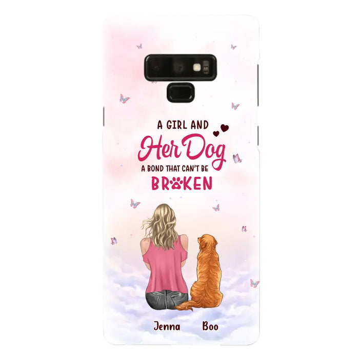 Custom Personalized Dog Mom Phone Case - Upto 5 Dogs - Gift Idea For Dog Lovers - A Girl And Her Dog A Bond That Can't Be Broken - Case for iPhone/Samsung