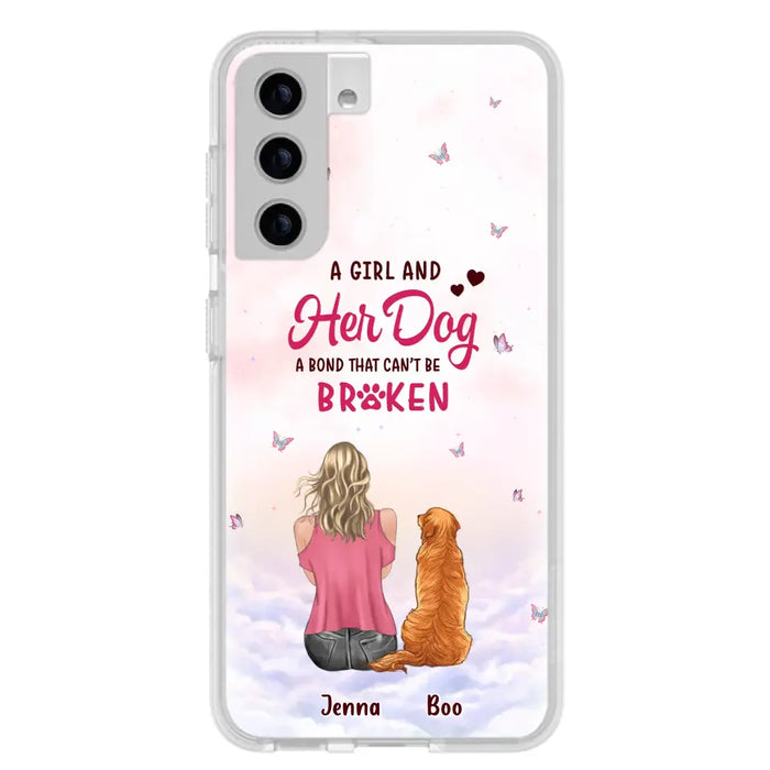 Custom Personalized Dog Mom Phone Case - Upto 5 Dogs - Gift Idea For Dog Lovers - A Girl And Her Dog A Bond That Can't Be Broken - Case for iPhone/Samsung