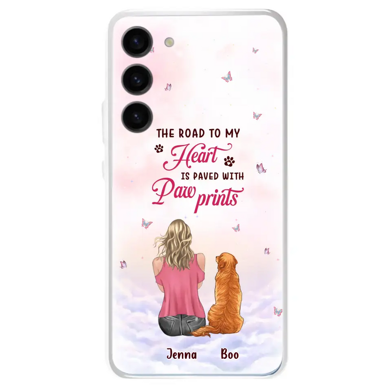 Personalized Dog Mom Phone Case - Up to 5 Dogs - Gift Idea For Dog Lovers - The Road To My Heart Is Paved With Pawprints - Case for iPhone/Samsung