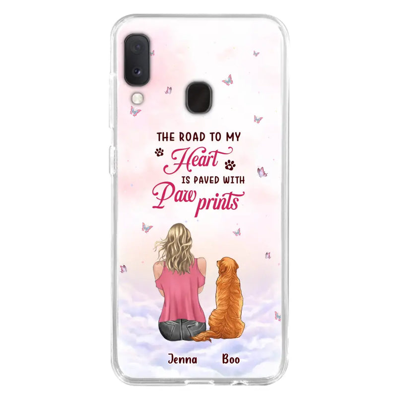 Personalized Dog Mom Phone Case - Up to 5 Dogs - Gift Idea For Dog Lovers - The Road To My Heart Is Paved With Pawprints - Case for iPhone/Samsung