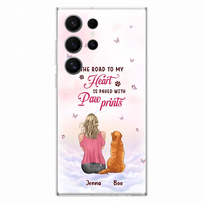 Custom Personalized Dog Mom Phone Case - Upto 5 Dogs - Gift Idea For Dog Lovers - The Road To My Heart Is Paved With Pawprints - Case for iPhone/Samsung