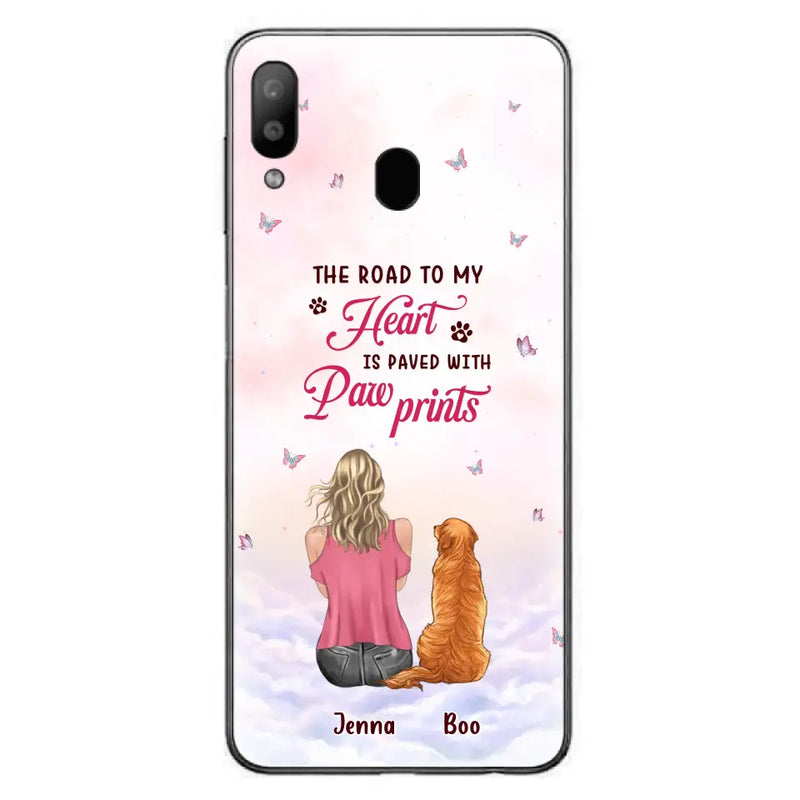 Personalized Dog Mom Phone Case - Up to 5 Dogs - Gift Idea For Dog Lovers - The Road To My Heart Is Paved With Pawprints - Case for iPhone/Samsung