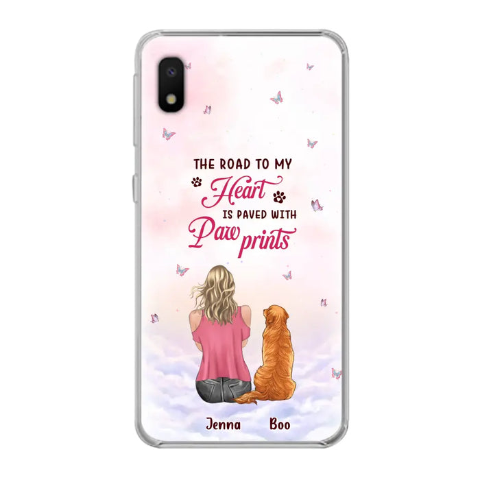 Custom Personalized Dog Mom Phone Case - Upto 5 Dogs - Gift Idea For Dog Lovers - The Road To My Heart Is Paved With Pawprints - Case for iPhone/Samsung