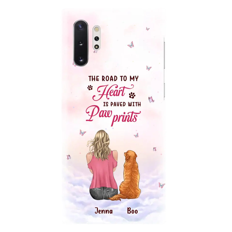 Personalized Dog Mom Phone Case - Up to 5 Dogs - Gift Idea For Dog Lovers - The Road To My Heart Is Paved With Pawprints - Case for iPhone/Samsung