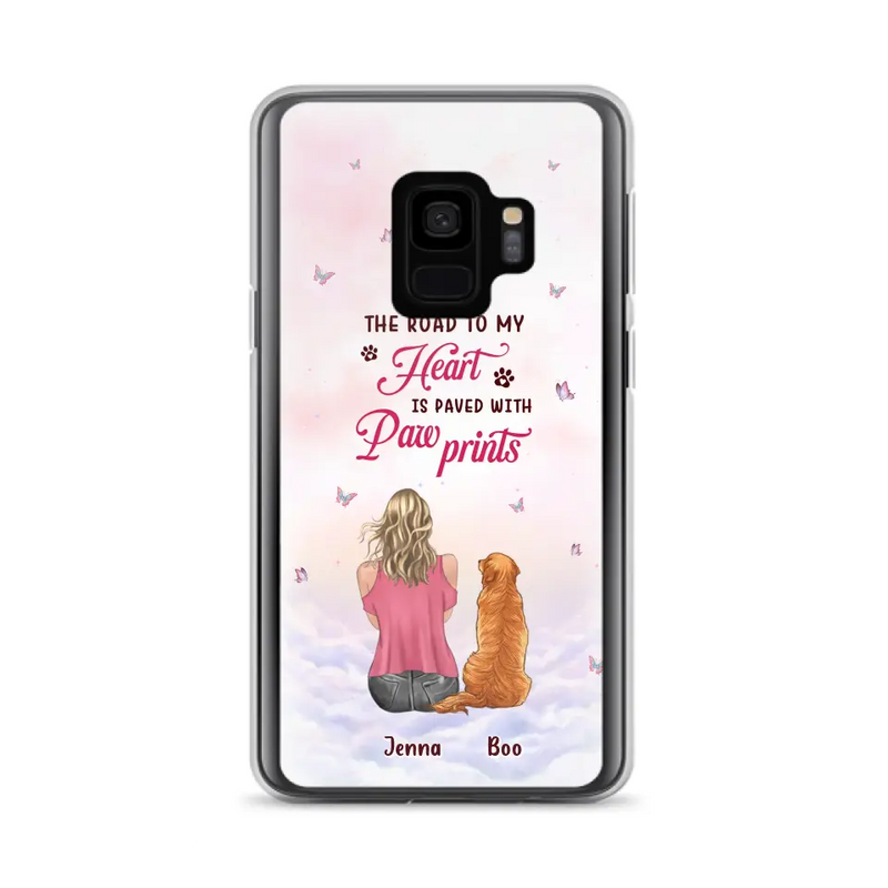 Personalized Dog Mom Phone Case - Up to 5 Dogs - Gift Idea For Dog Lovers - The Road To My Heart Is Paved With Pawprints - Case for iPhone/Samsung