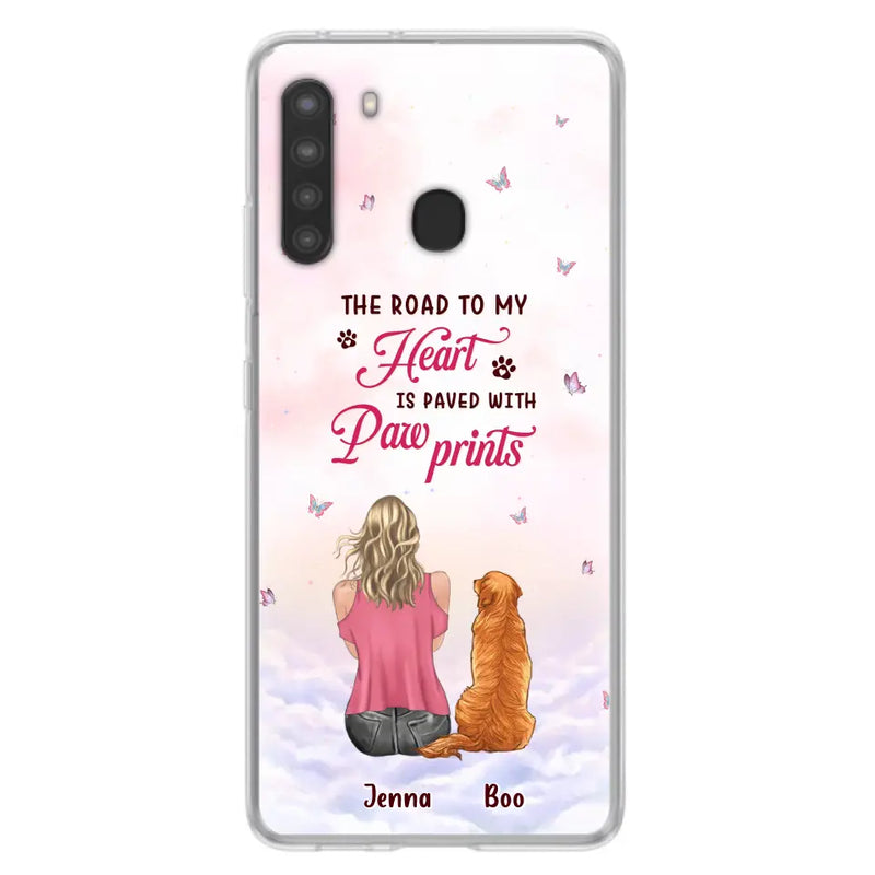 Personalized Dog Mom Phone Case - Up to 5 Dogs - Gift Idea For Dog Lovers - The Road To My Heart Is Paved With Pawprints - Case for iPhone/Samsung
